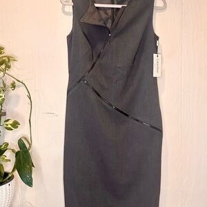 Calvin Klein Gray Asymmetrical Zipper Sheath Dress